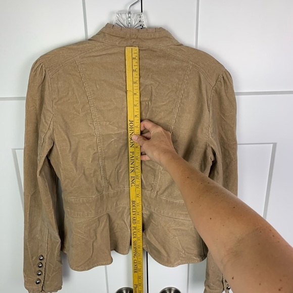 White House Black Market Size 4 Tan Corduroy Military Jacket Silver Button Stret - Picture 8 of 9